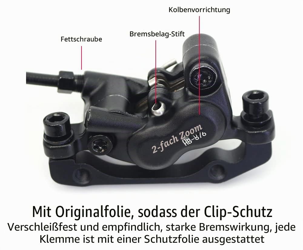 JKY Zoom HB-876 Hydraulische Scheibenbremse für Mountainbike, 4 Kolben, vorne, 800 mm und hinten, 1400 mm, mit 160 mm Rotoren