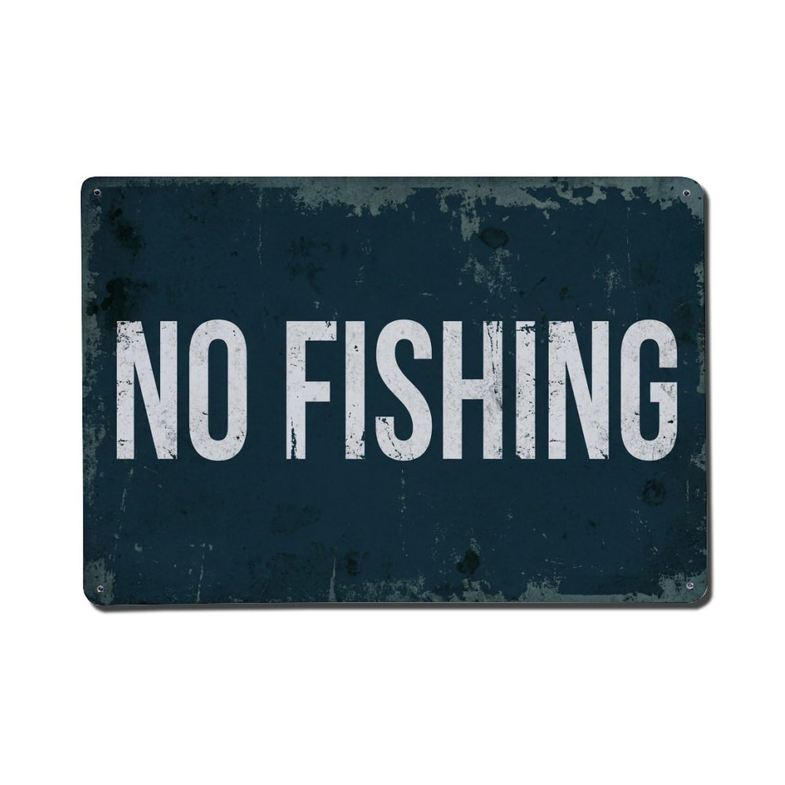 Vintage Text with No Fishing Metal Tin Sign