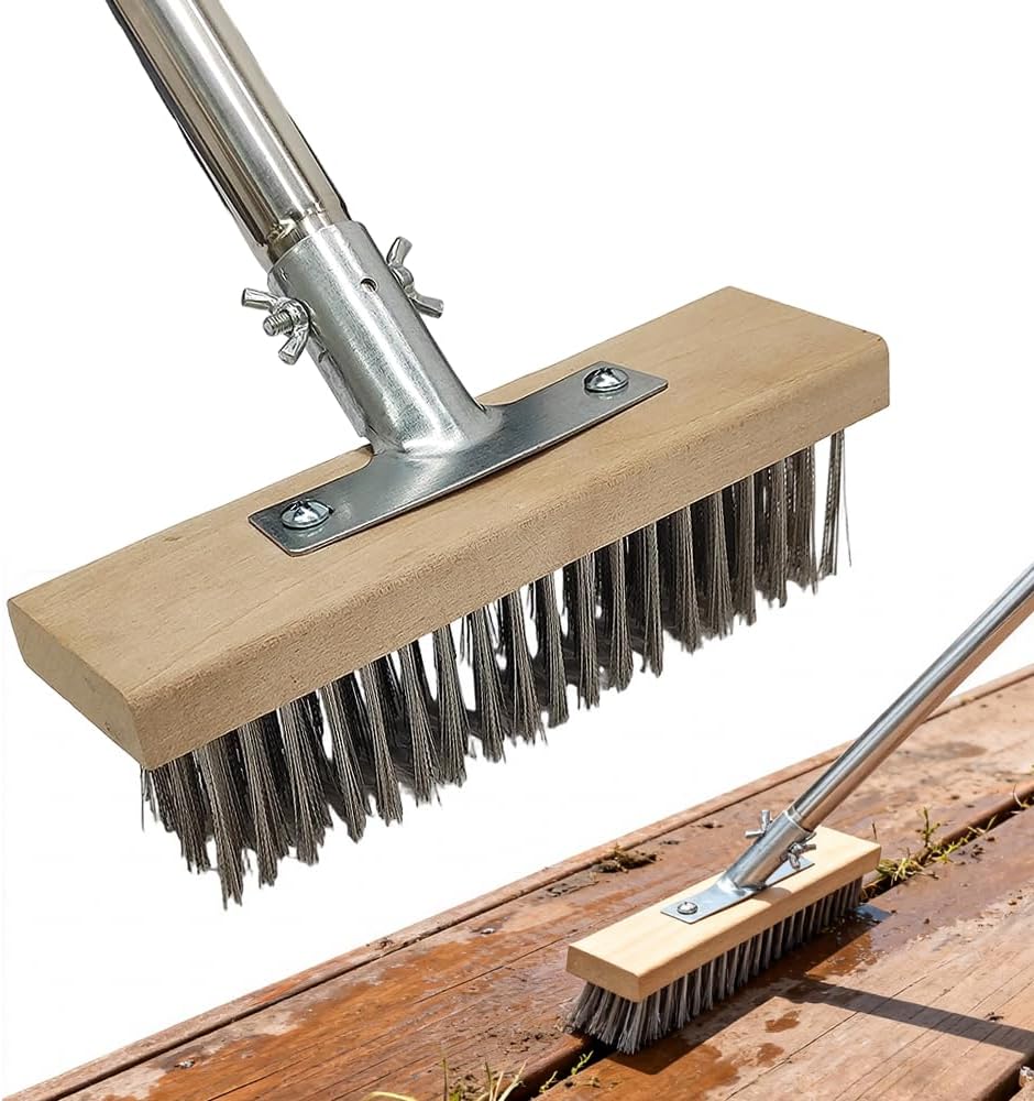 Armo® Heavy Duty Telescopic Patio Deck Garden Wire Broom Cleaner Scrubber Garden Brush For Removing Weed Moss Algae 170CM