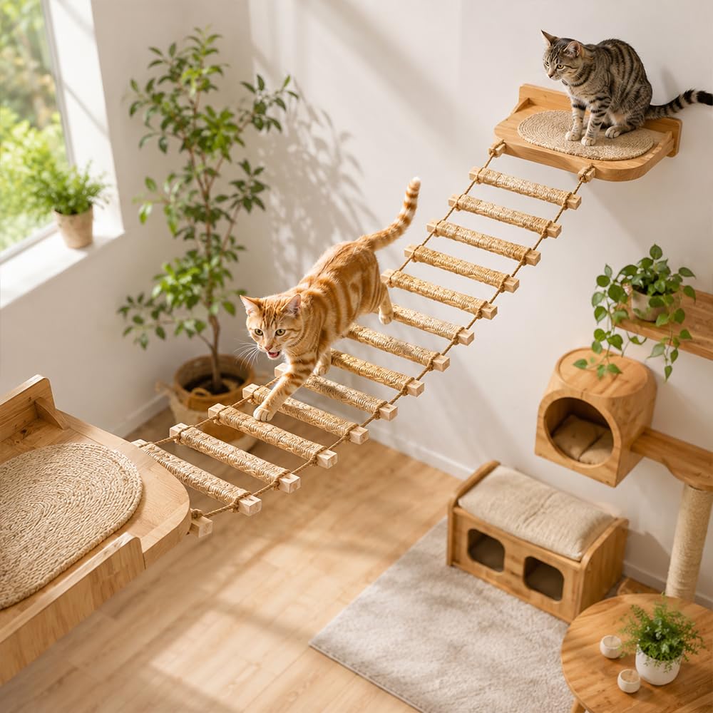 Katzenleiter Balkon,100 cm Holz und Sisalseil Katzentreppe Katzenleiter