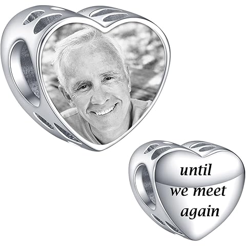 NINGAN Personalized Photo Charms For Bracelets/Necklace 925 Sterling Silver Love Heart Shaped Engraved Customize Picture Gift for Birthday Mother's Day,Bead Charms Jewelry for Women