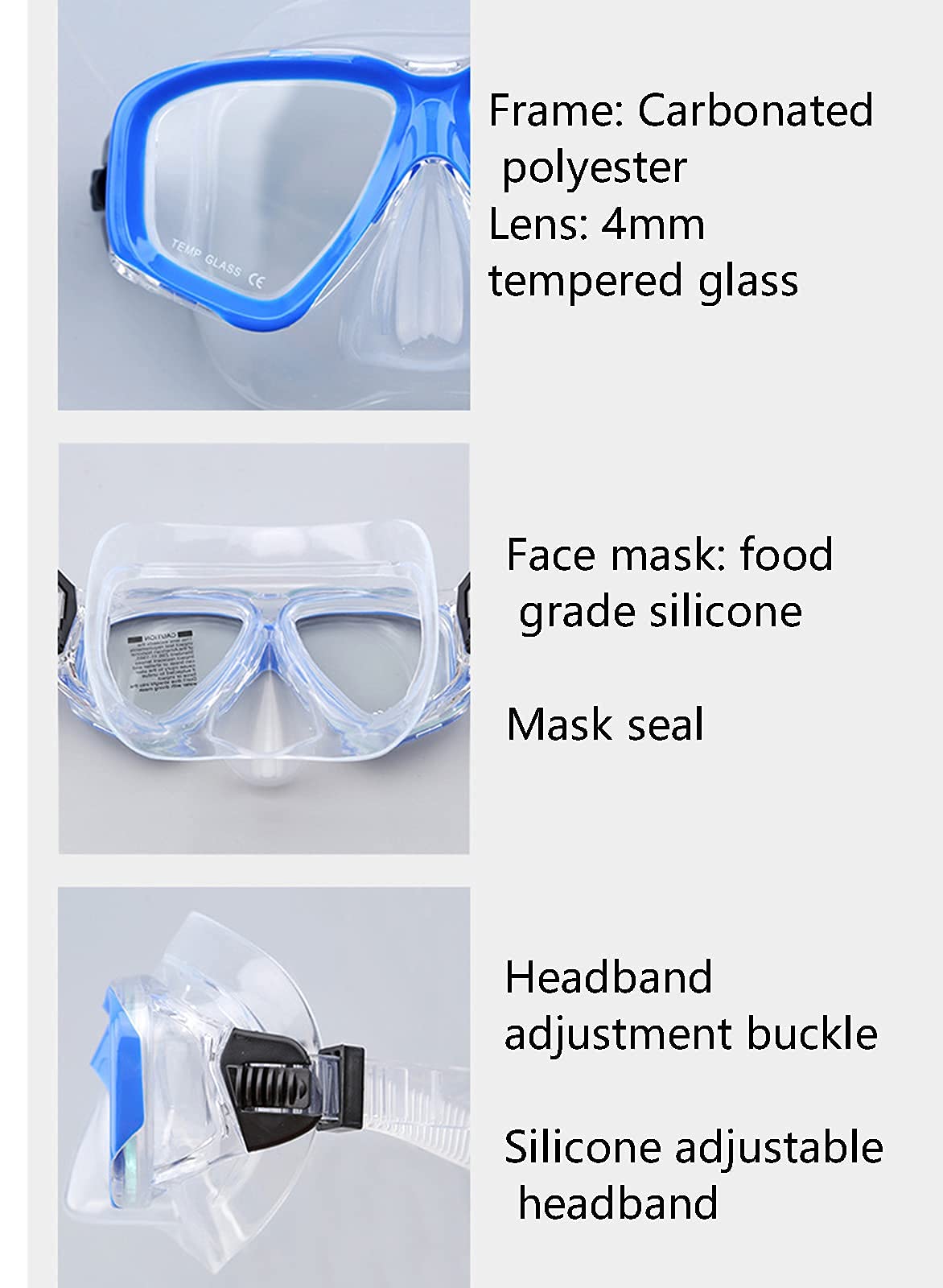 Masque de plongée intégral, masque de plongée avec tuba, masque de natation pour adultes avec système de respiration de sécurité, vue sur la mer à 180 °, respiration facile, étanche et antibuée,