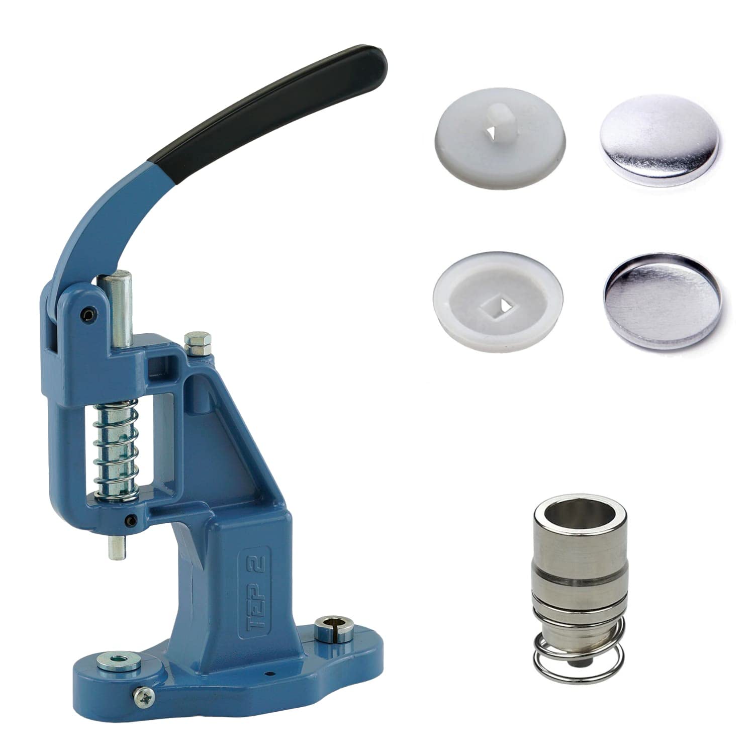 Getmore Crafts Button press set with lever press, button tool and 50 pieces button blanks 28, white, plastic, hand press, DIY, for leather buttons, upholstery buttons to make yourself.