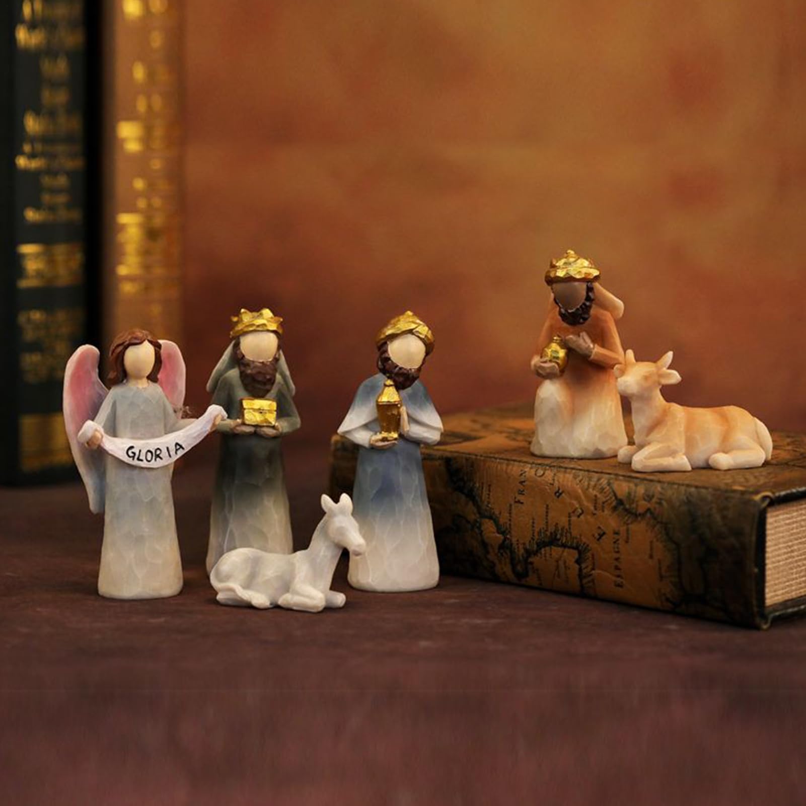 Ensemble Crèche Noël Statue De Crèche Religieuse Figurines Décoration | Figurines Jésus Scène Nativité Décor Bureau Pour Table Bureau Salon Chambre Cheminée Intérieur Fête Vacances