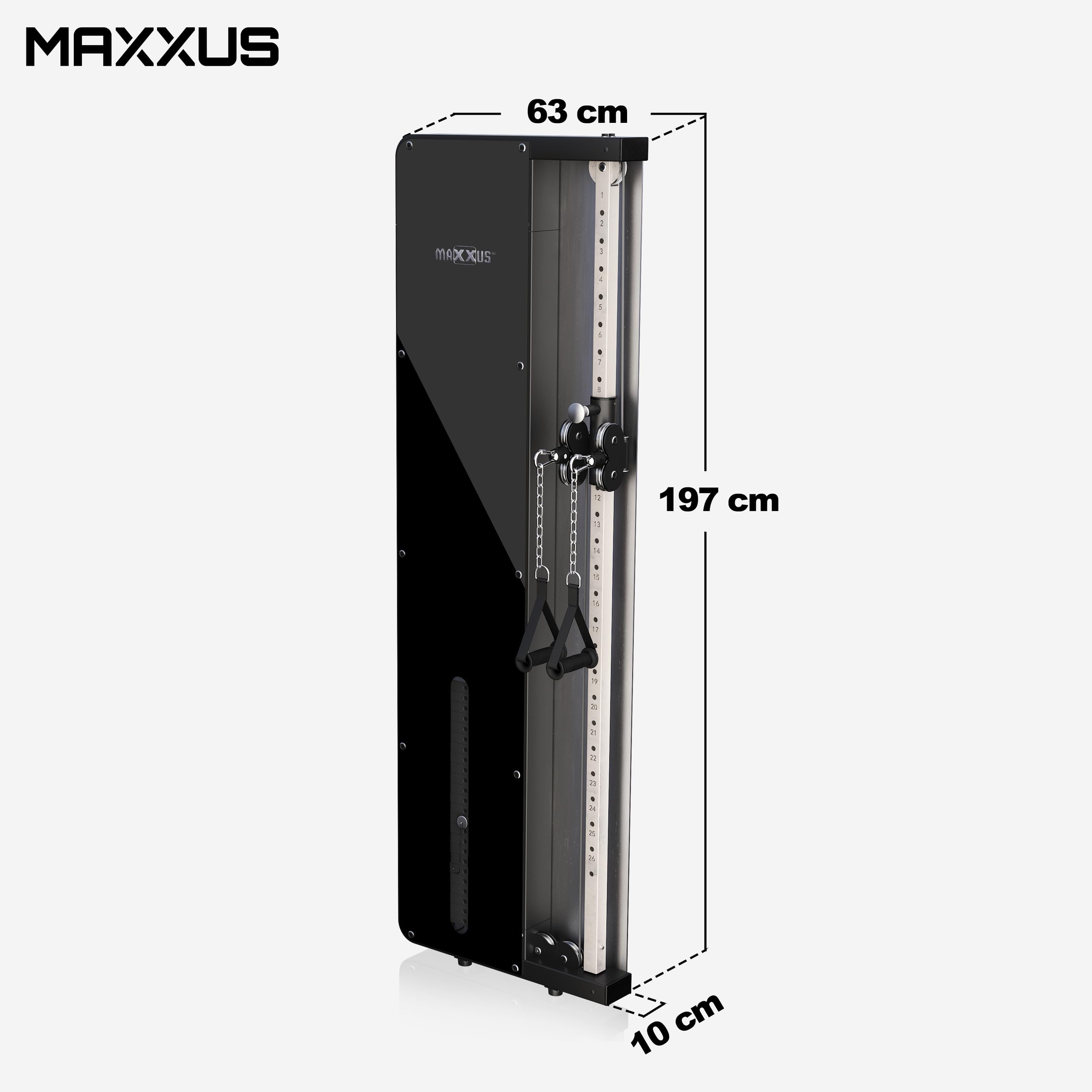 MAXXUS SmartGym H1 / H8 Kabelzugstation - Wandmontage, Gewichtsplatten, Handgriffe, Kettenverlängerungen, Stahl - Kraftstation, Kabelturm, Seilzug Turm, Latzugstation Zuhause, Fitnessgerät, Homegym