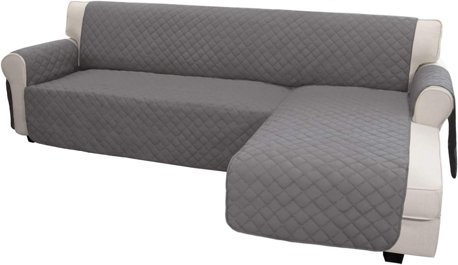 Greatime Sofa Slipcover L Shape Sofa Cover Sectional Couch Cover Chaise Lounge Slip Cover Reversible Sofa Cover Furniture Protector Cover for Pets Kids Children Dog Cat(Gray/Gray,Large)