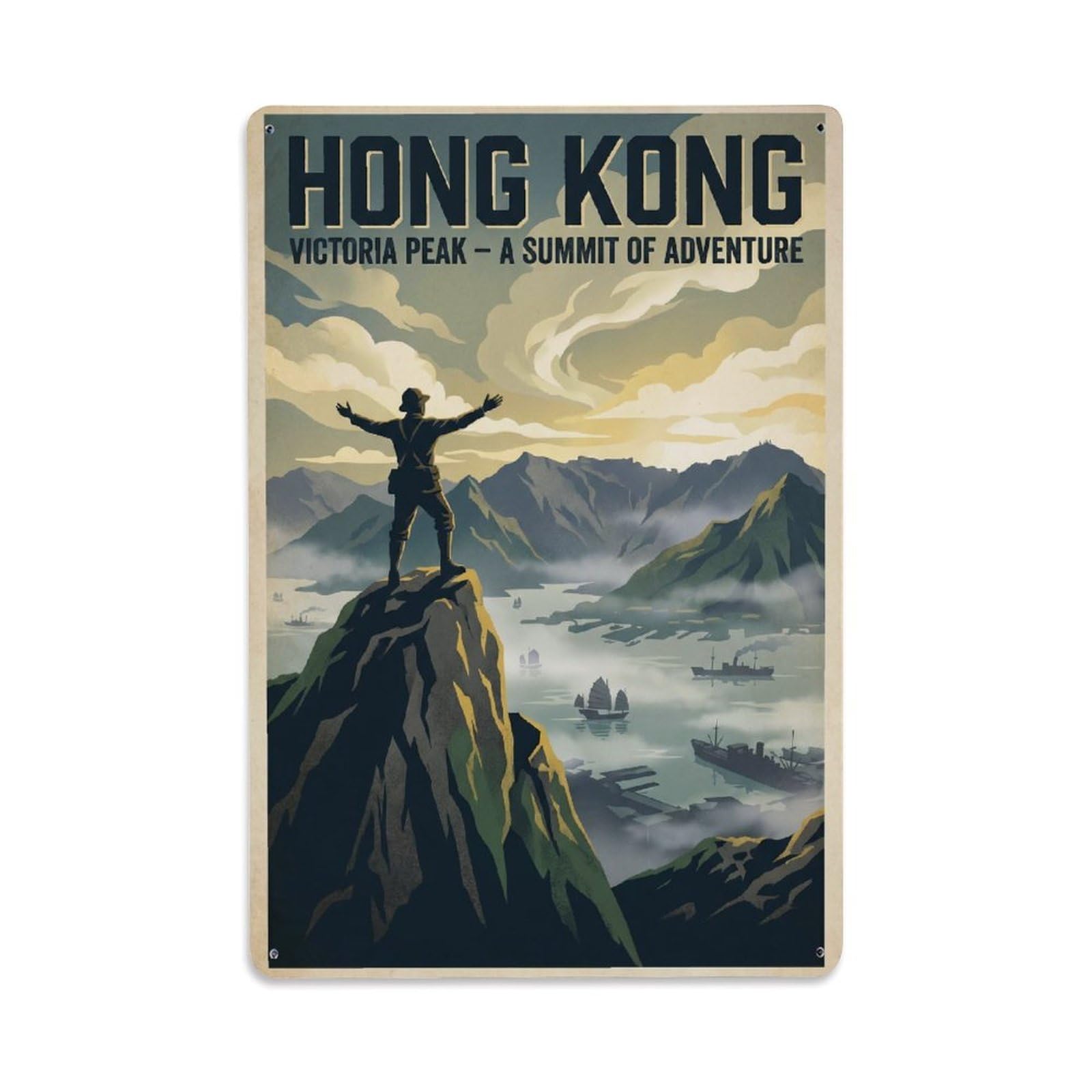 Gead 8X12inch Style Vintage Travel Hong Kong Summit Metal Tin Sign