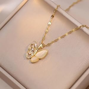 Amazon.com: 14K Yellow Gold Butterfly Necklace For Women