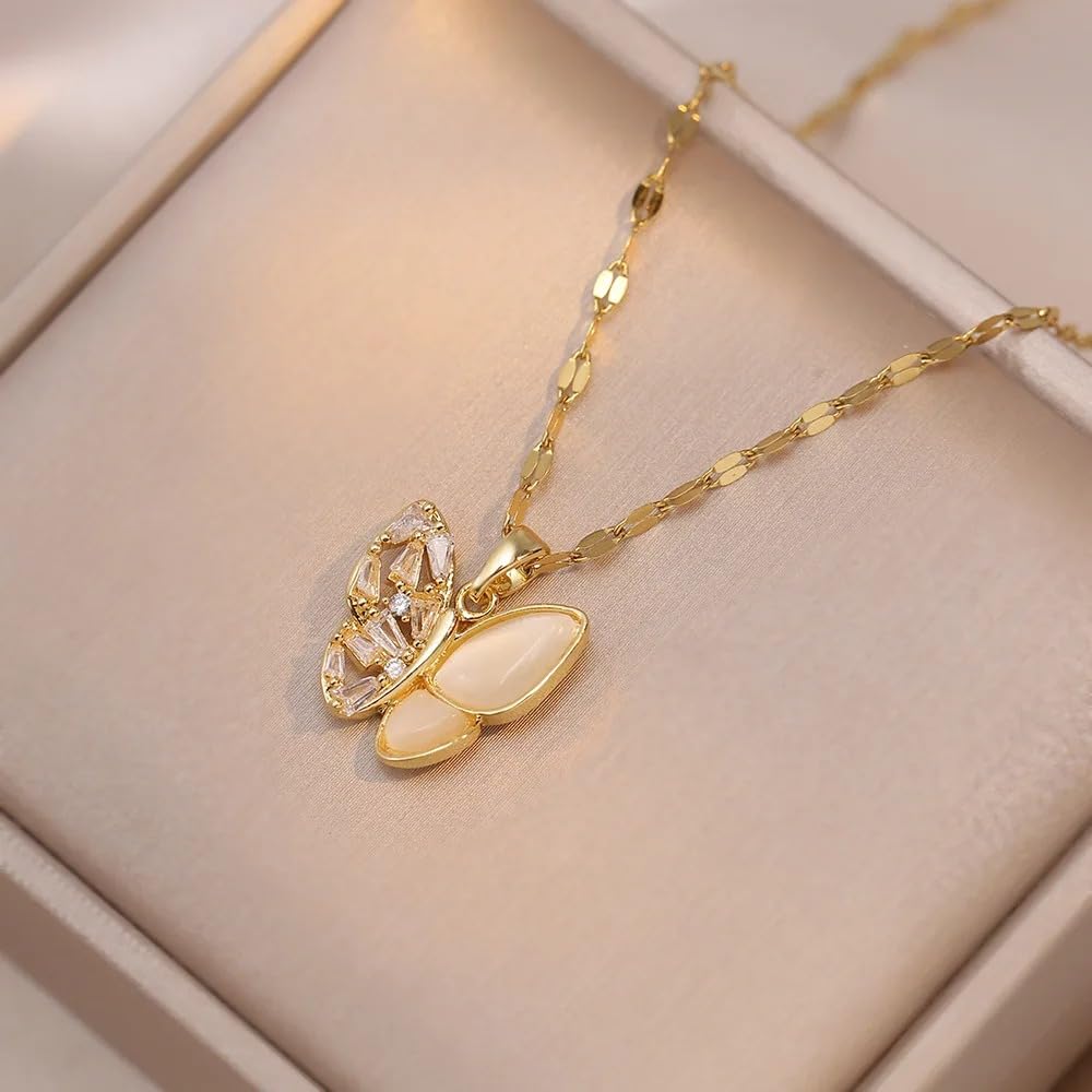 LNNSHX Accesorios Collar de Mariposa para Mujer, Collares de clavícula con Colgante de Mariposa de Cristal Degradado de Plata esterlina, Collar de Gargantilla de Mariposa, Collar de Mariposa Rosa,