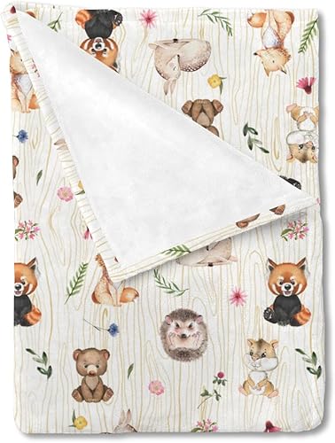 GRJIRAC Manta de franela para bebé, diseño de zorro, ciervos, animales del bosque, animales del bosque, manta de recepción, ropa de cama impresa