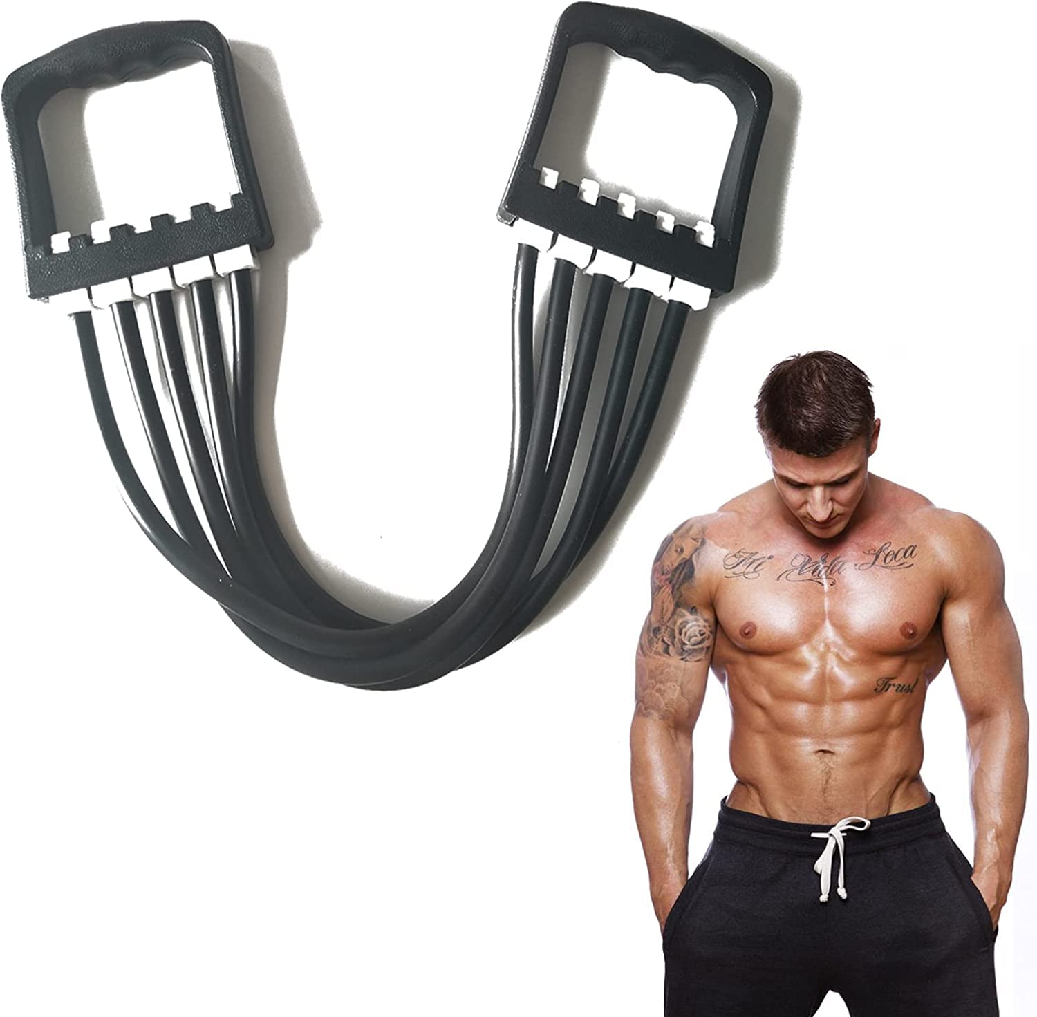Esercitatore Muscolare Estensore,Estensore Pettorali Regolabile,5 Tubi Espansore Toracico,Esercitatore Pettorale,Per Casa,Palestra,Spalle,L'Allenamento Dei Muscoli Braccia (Nero)