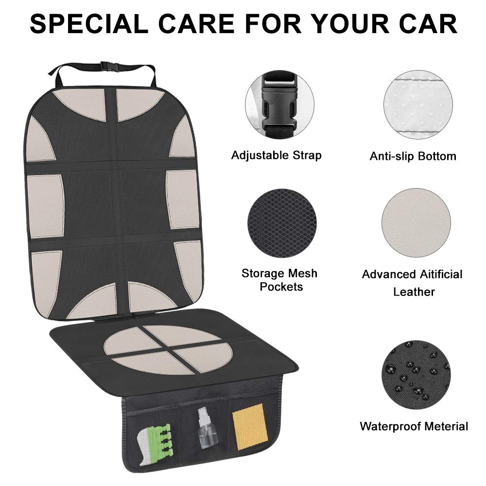 KIPIDA Car Seat Protector,1 Pack Large Auto Car Seat Protector for Child Seats,Leak Proof Vehicle Cover Pad with Thickest Padding,Non-Slip Seat Cover Pad with Organizer Pockets for Child Baby and Pet