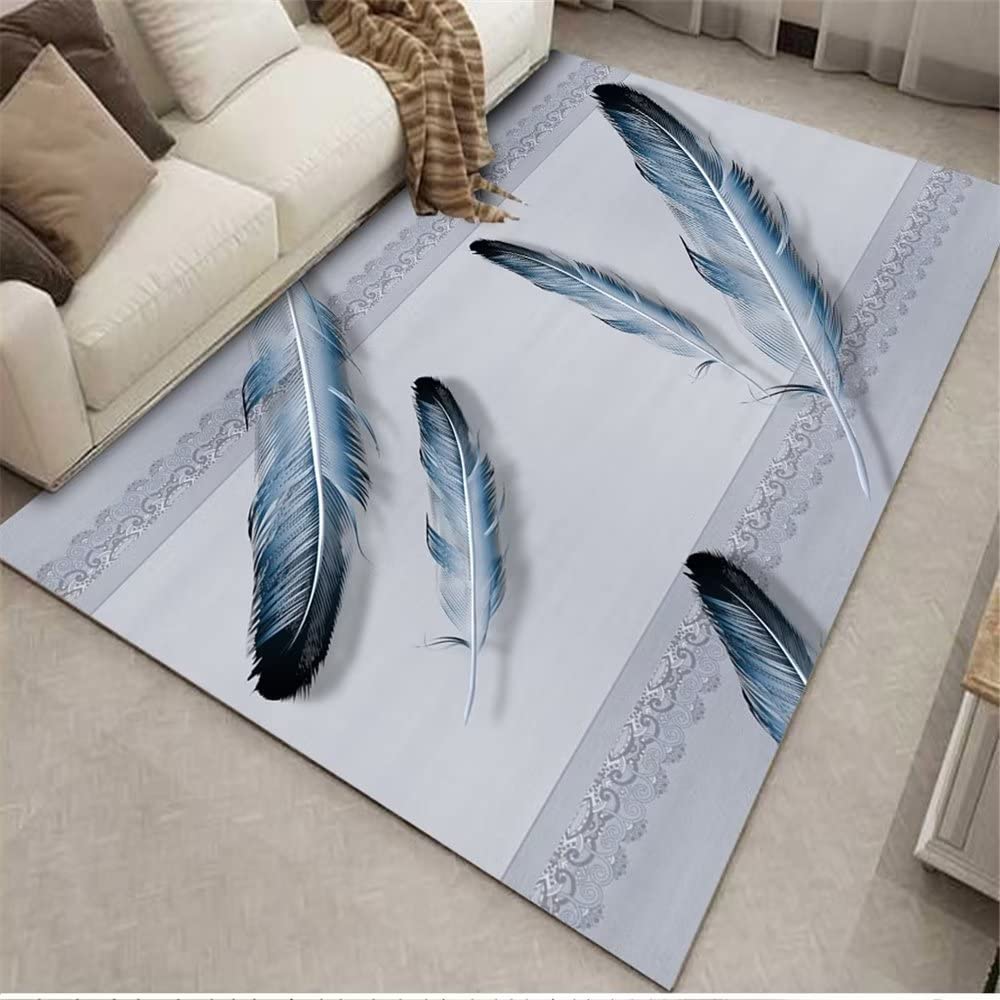 Alfombras para dormitorio y salón: diseño de plumas azules que renueva tu hogar