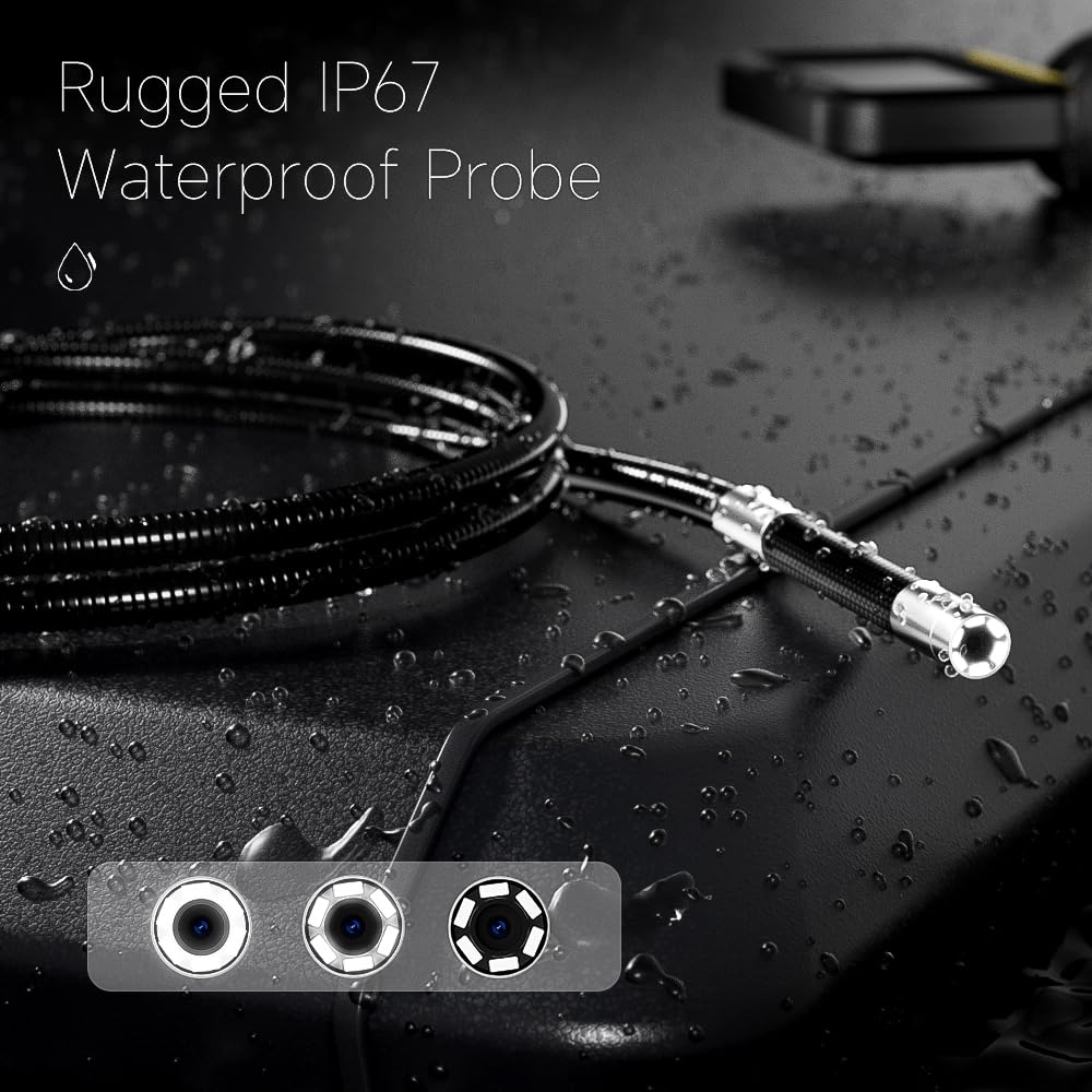 Zealtron Tweerichtingsboroscoop met 8 LED-lampen, industriële endoscoop met 8,5 mm HD waterdichte camera, compatibel met iOS- en Android-apparaten. 1 m stijve buis, voor Engine Bay Inspection