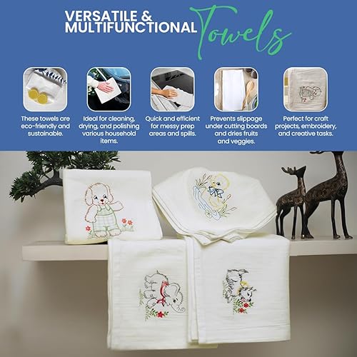 Miniatura 6 de Harina Saco de cocina  Toalla de algodón en blanco  Toalla de té bordada para decoración de primavera, plana gruesa, absorbente, de secado rápido,