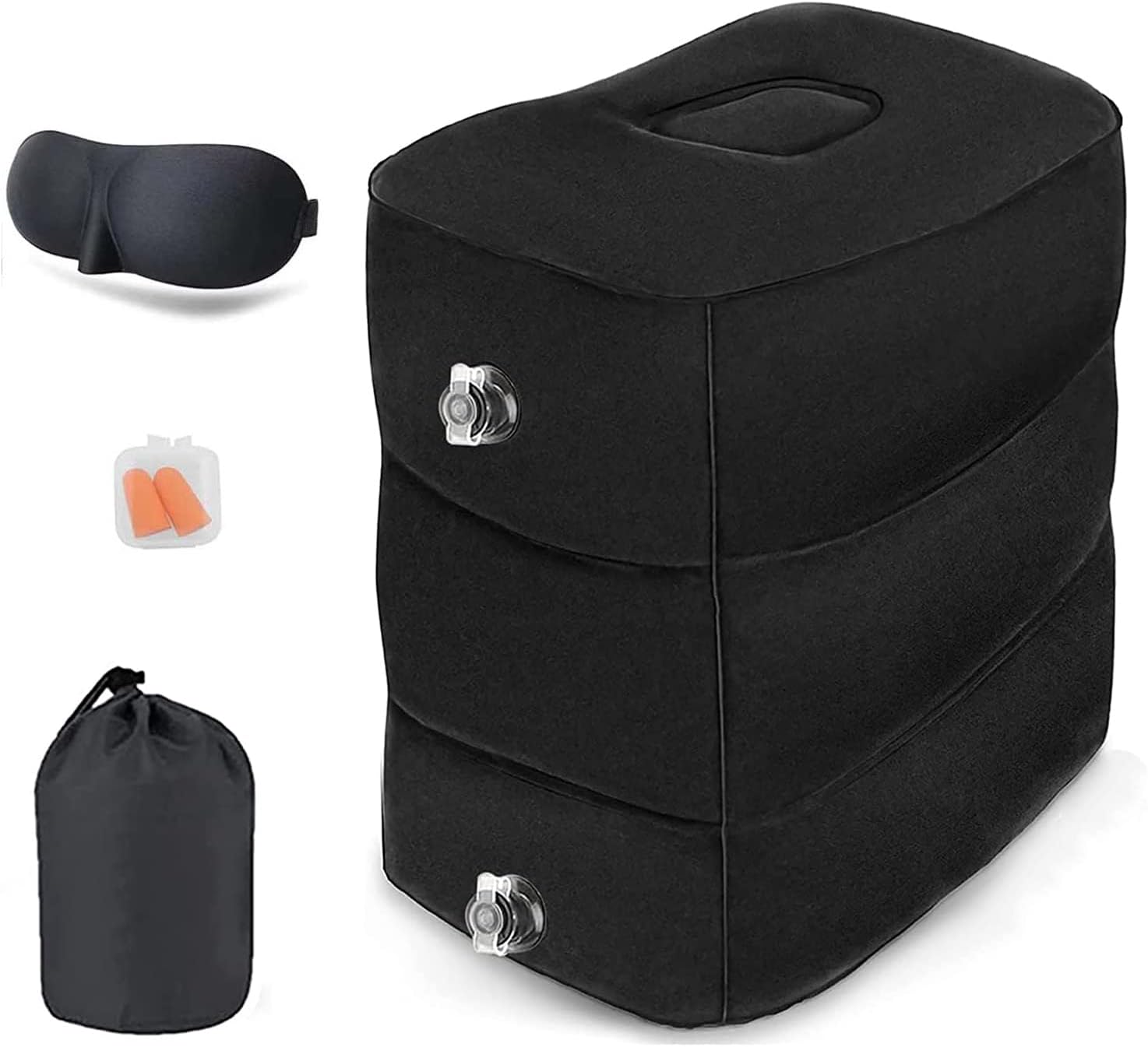 Inflatable Foot Rest Pillow, Adjustable 3 Layers Height Leg Rest Pillow, Airplane Travel Essentials Great for Airplane, Office, Home, Trains, Cars,Black