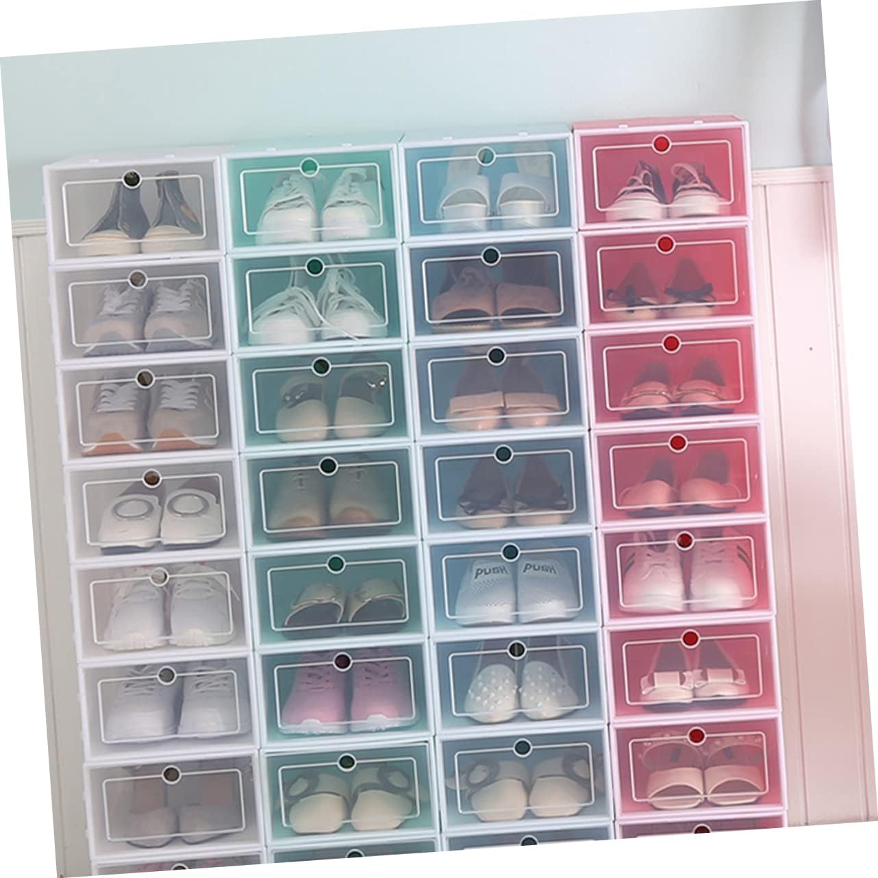 Vaguelly 6PCS Stackable Shoe Box Set Thickened Plastic Shoe Storage Container for Sneakers and Boots Dustproof Organizer Magnetic Door for Closet or Display