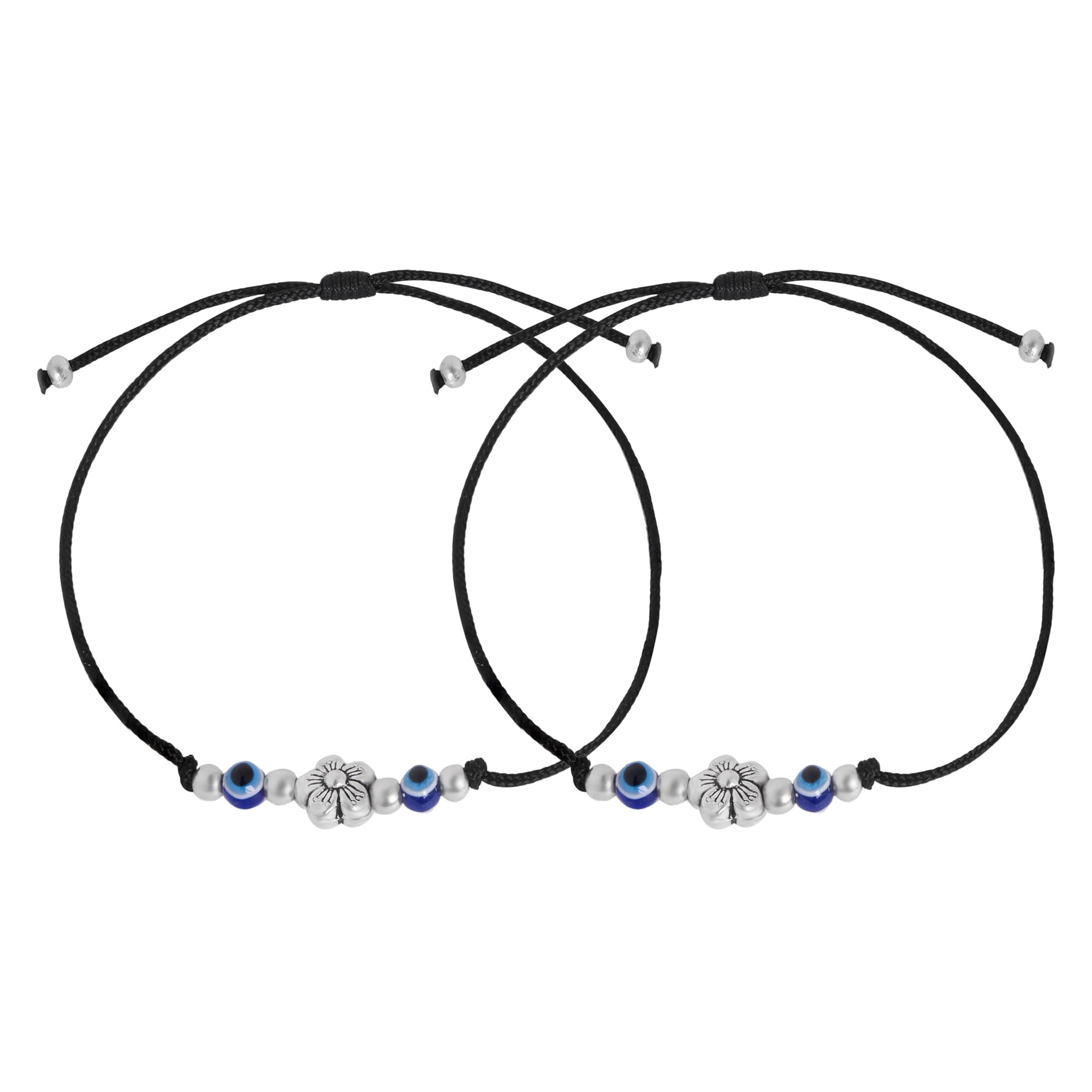zavya 925 Sterling Silver Cubic Zirconia CZ Floral Evil Eye Adjustable Rhodium Plated Thread Anklet (Pair) | Gift for Women & Girls | With Certificate of Authenticity & 925 Hallmark-picture-26