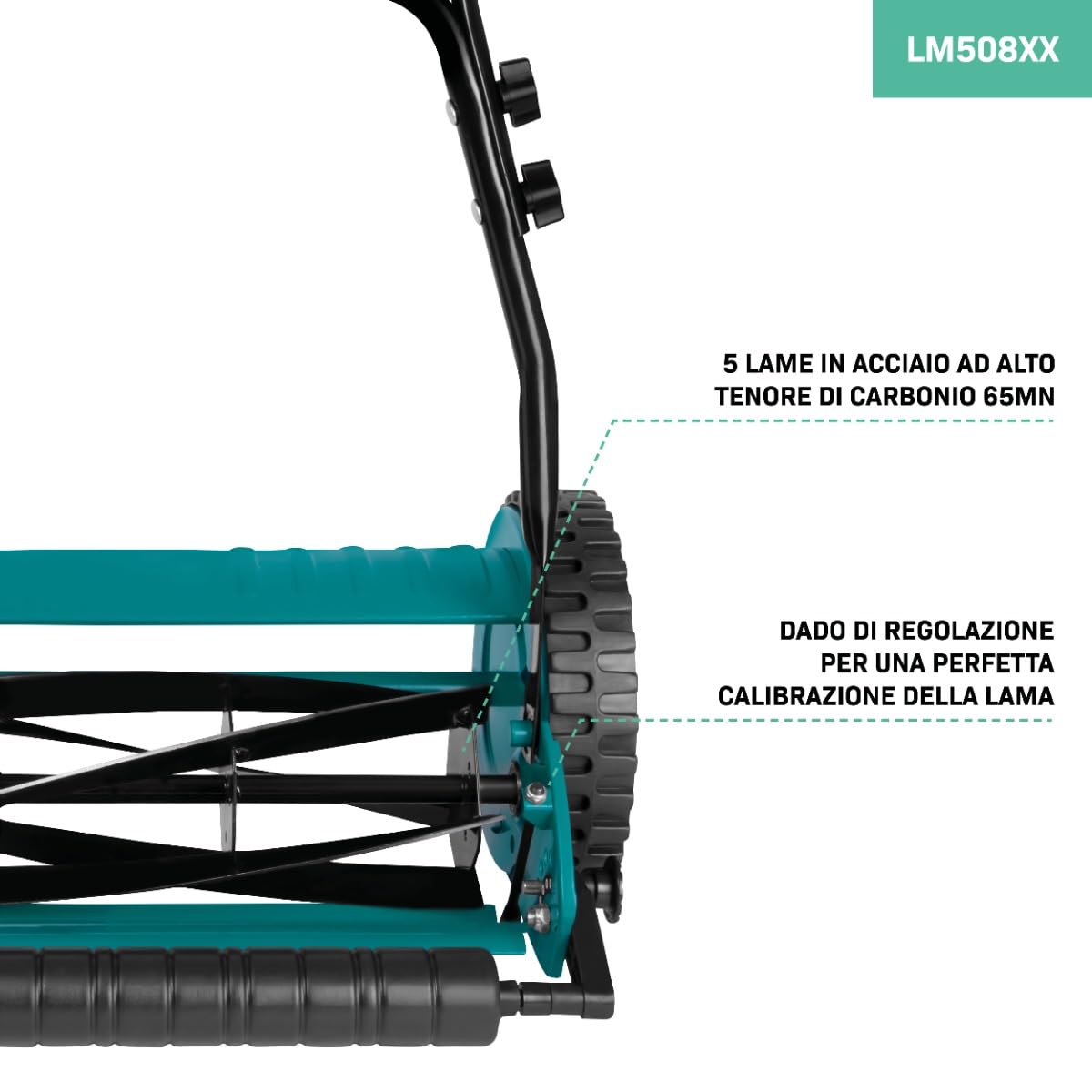 VONROC Tosaerba Manuale - Silenzioso, Lame in Acciaio 65MN, Altezza Regolabile, Raccoglierba 18L, 400 mm