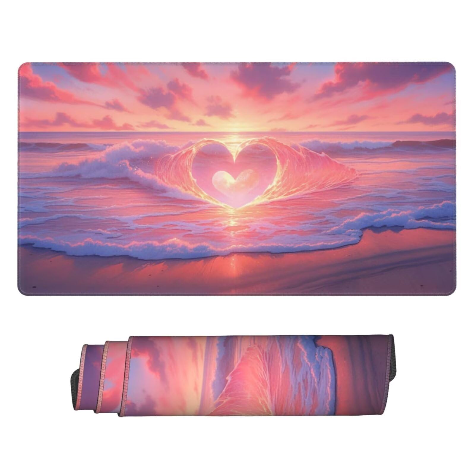 Gaming Mauspad XXL 900x600x3mm Mousepad Verlängertes Groß Mauspad Schreibtischauflage,Genähte Kanten rutschfeste Gummibasis,Verbessert Präzision Geschwindigkeit Home Office Herzförmige Wellen L-3332