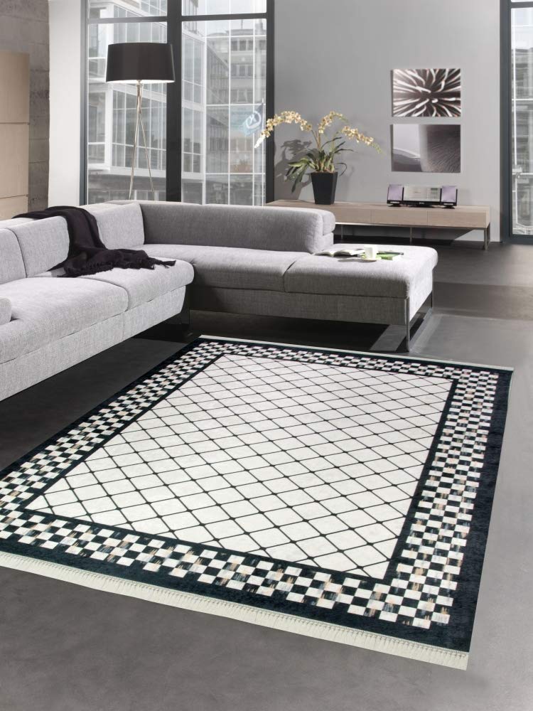 Tappeto moderno tappeto da salotto lavabile karo nero Größe 120x160 cm