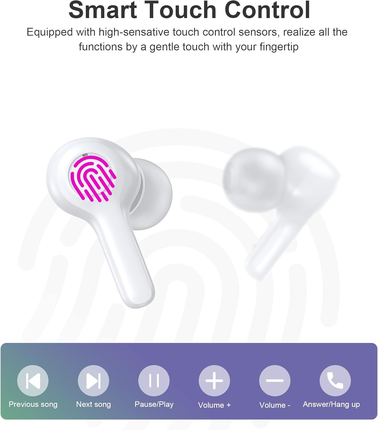 Graphic showing smart touch controls for Choetech earbuds