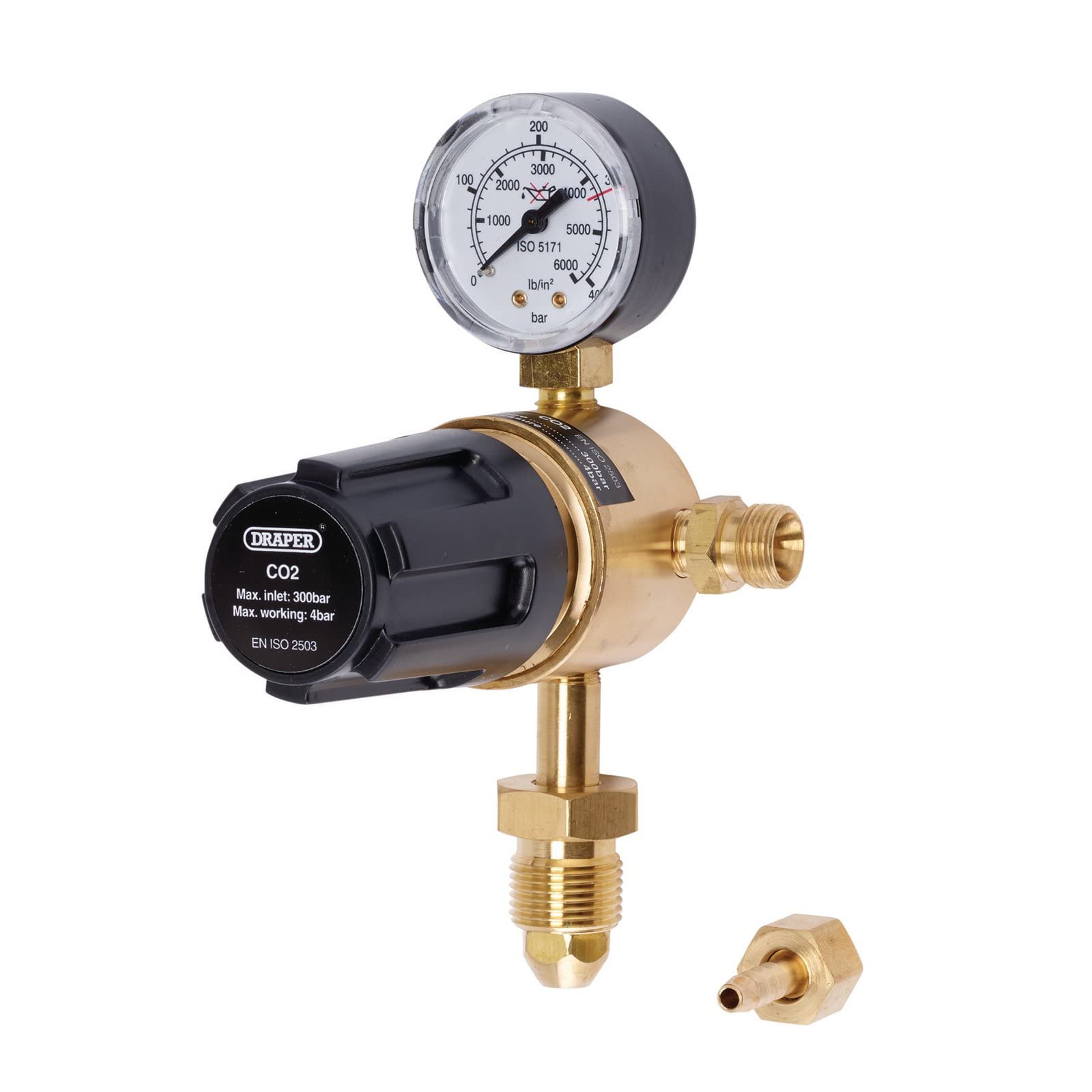 Draper 300 Bar Industrial Single Gauge Gas Bottle Regulator