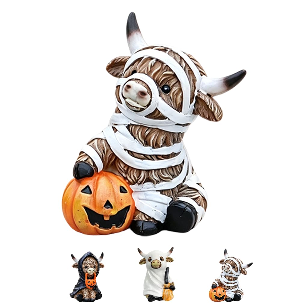 Halloween Highland Cow Resin Figurines Mummy Ghost Witch Decor (Mummy)