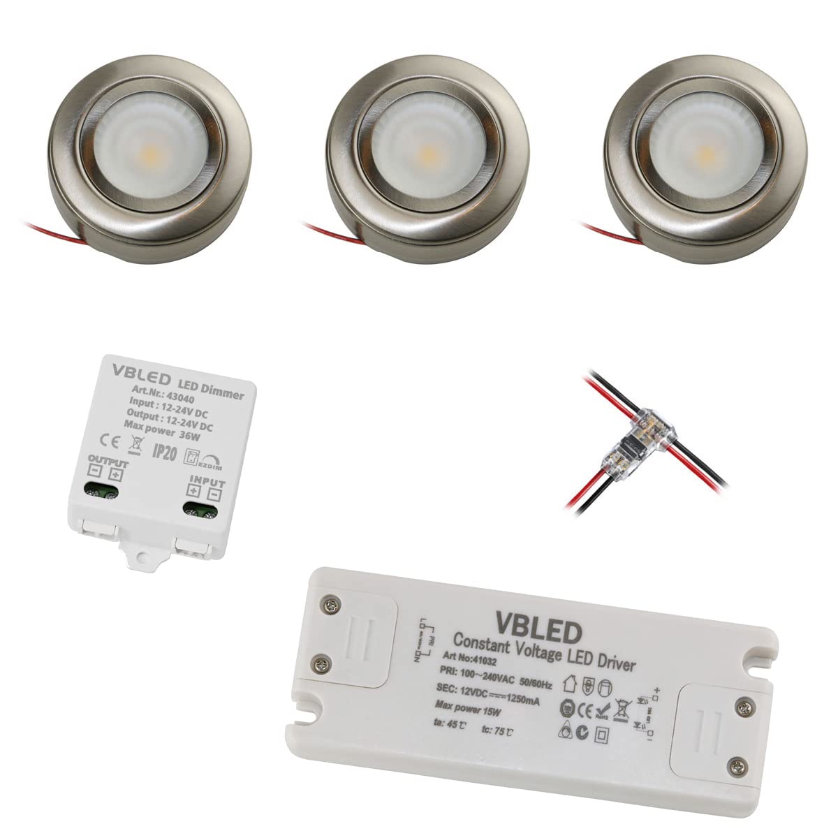 VBLED 3er Set Unterbauleuchte Schrankbeleuchtung Schrankleuchte LED-Schrank-Küchen-Unterbau-Leuchte mit Netzteil und 3 Stufen LED Dimmer…
