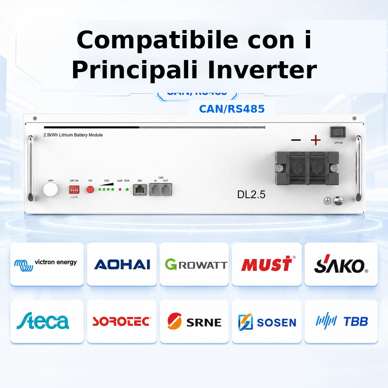 Dyness 24V 100Ah Batterie LiFePO4 con Bluetooth, BMS100A, 6000 Cicli Profondi, Supporto CAN & RS485, Batteria Solare al Litio Ferrofosfato da 2,56kWh per Impianto Solare Completo, Sistema Fotovoltaico