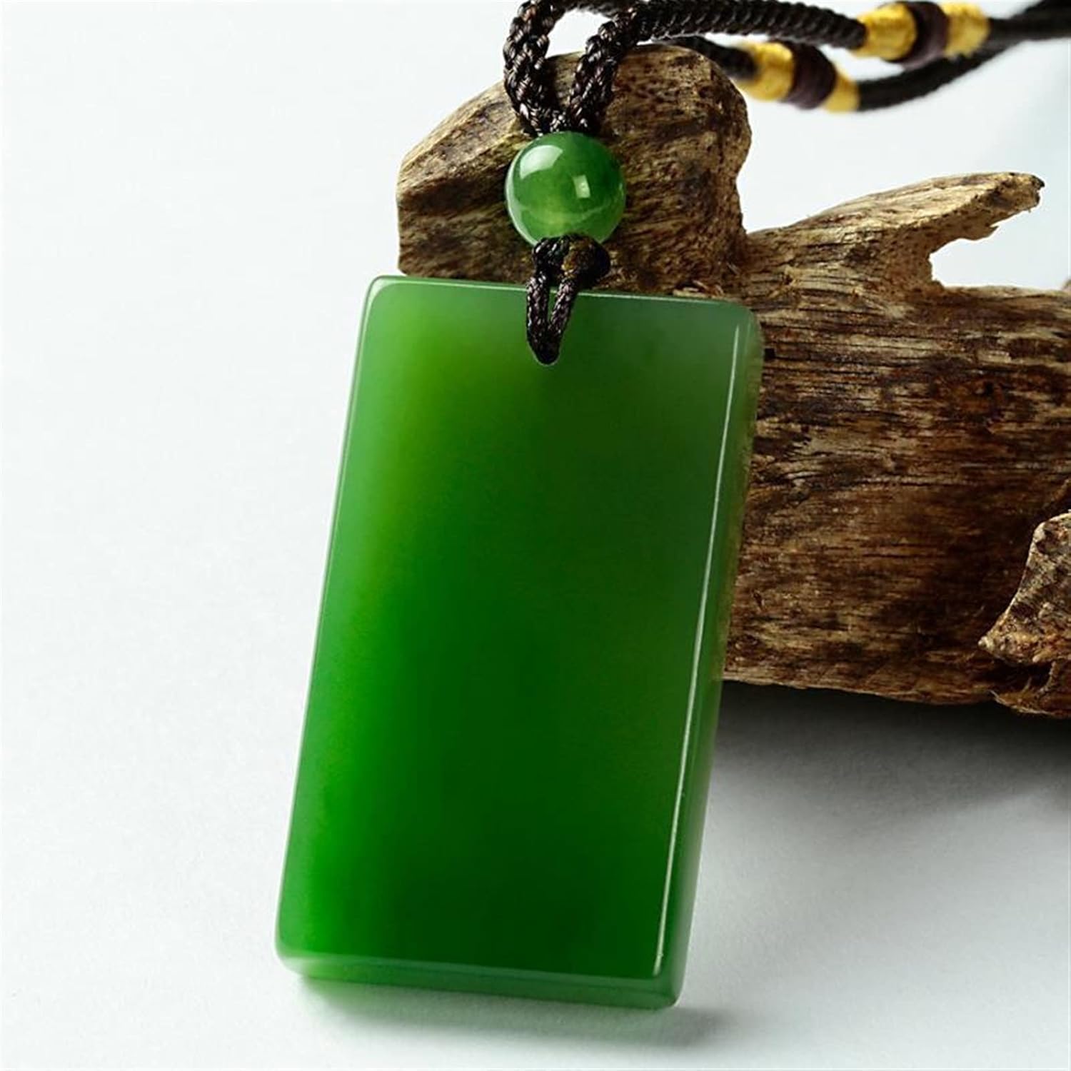 Natural Green Jade Rectangular Smooth Necklace Pendant Women Men Genuine Hetian Jades Stone Charms Amulet Gifts For Ladies - Image 2