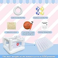 Vista 3 de Casa de rebote blanca para niños pequeños, castillo hinchable para interiores, casa inflable de PVC, materiales impermeables, fácil de limpiar