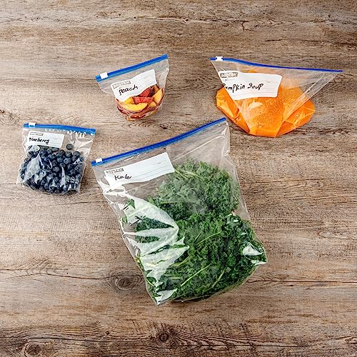 Image of Restaurantware-Bag Tek 2 Gallon Freezer Slider Bags, 25 Disposable Zipper Pouch Bags - Slide Zipper, Expandable Bottom, Clear Plastic Freezer Bag, With Write-On-Label, For Food Storage