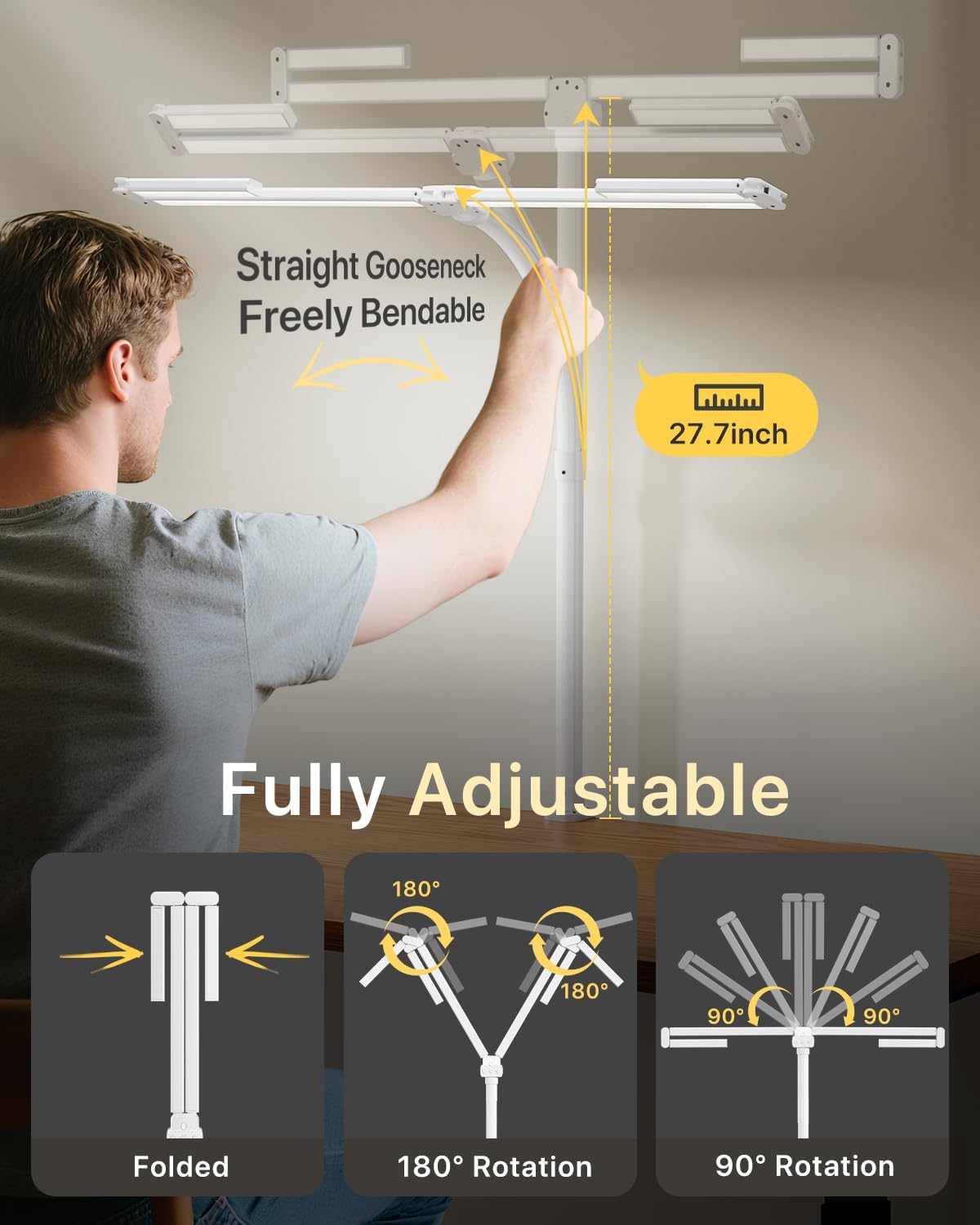 ONEMIX 42" LED Desk Lamp with Clamp, Architect Desk Light with Remote, Adjustable 4-Segment Bar, 1800LM Bright, Eye-Caring Desk Lamp for Home Office, Reading, Study, Dual Monitors, Workbench (White) Clamp Version-White