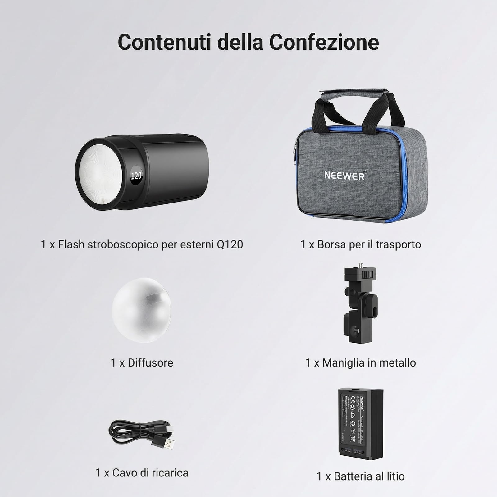 NEEWER Flash Stroboscopico da Esterno 120Ws 2.4G TTL, Compatibile Con Godox, 1/8000s HSS, Monoluce Portatile Da Studio Con Luce Modello, 420 Flash, Ricarica 1.5s, Per Servizi Fotografici, Q120