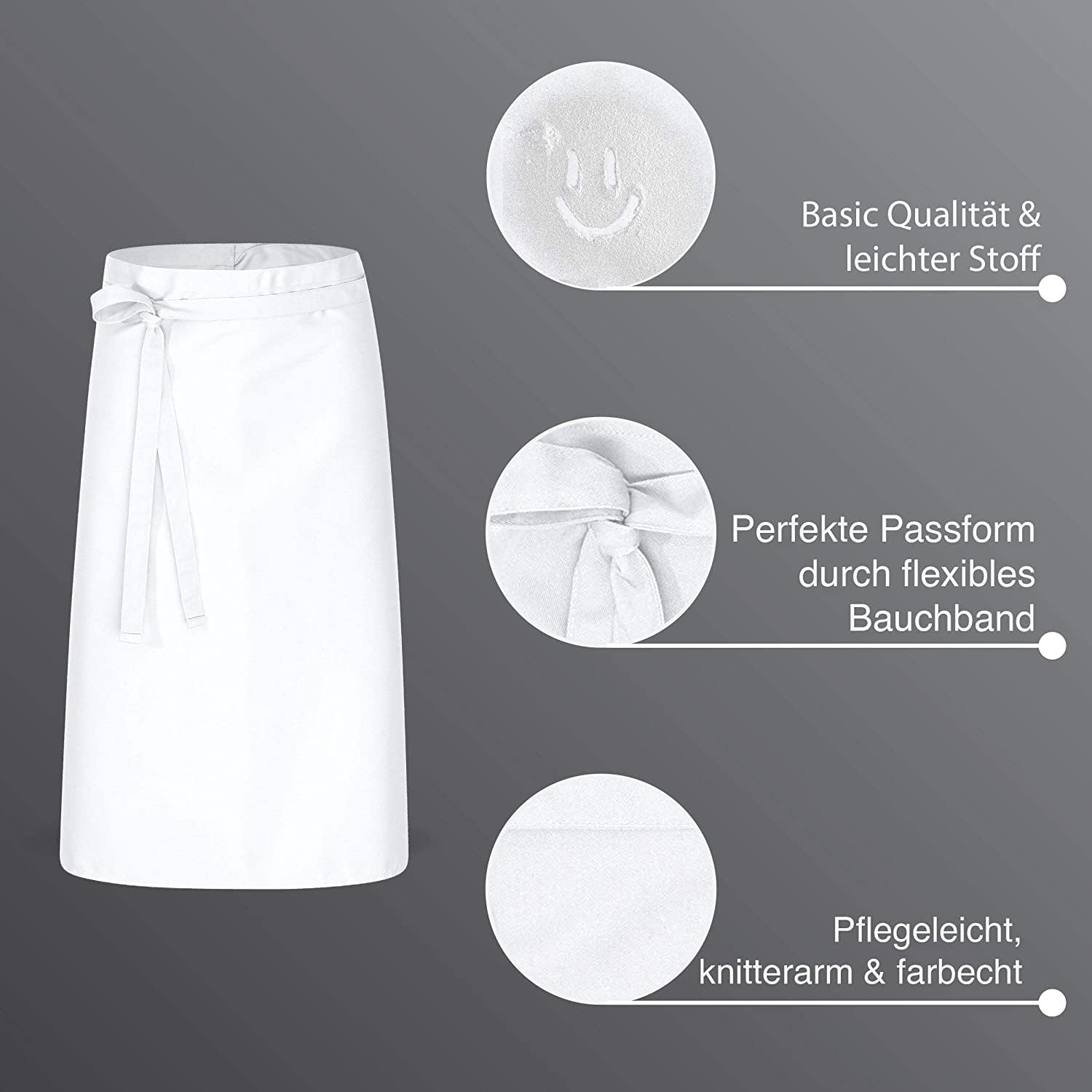 DESERMO Delantal ligero de 80 cm x 100 cm (largo x ancho), excelente delantal de cintura para hombre y mujer | mezcla de alta calidad de algodón y poliéster | Peso: 190 g/m²