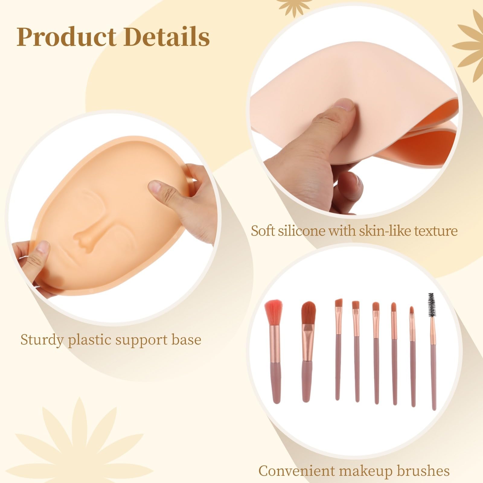 Makeup-Übungsgesicht-Set, 8 Silikon-Übungsgesichter mit 1 Übungsgesichtsplatte und 8 Make-up-Pinseln, für Anfänger, Gesichtsbemalung, Permanent Make-up und kreative Gestaltung