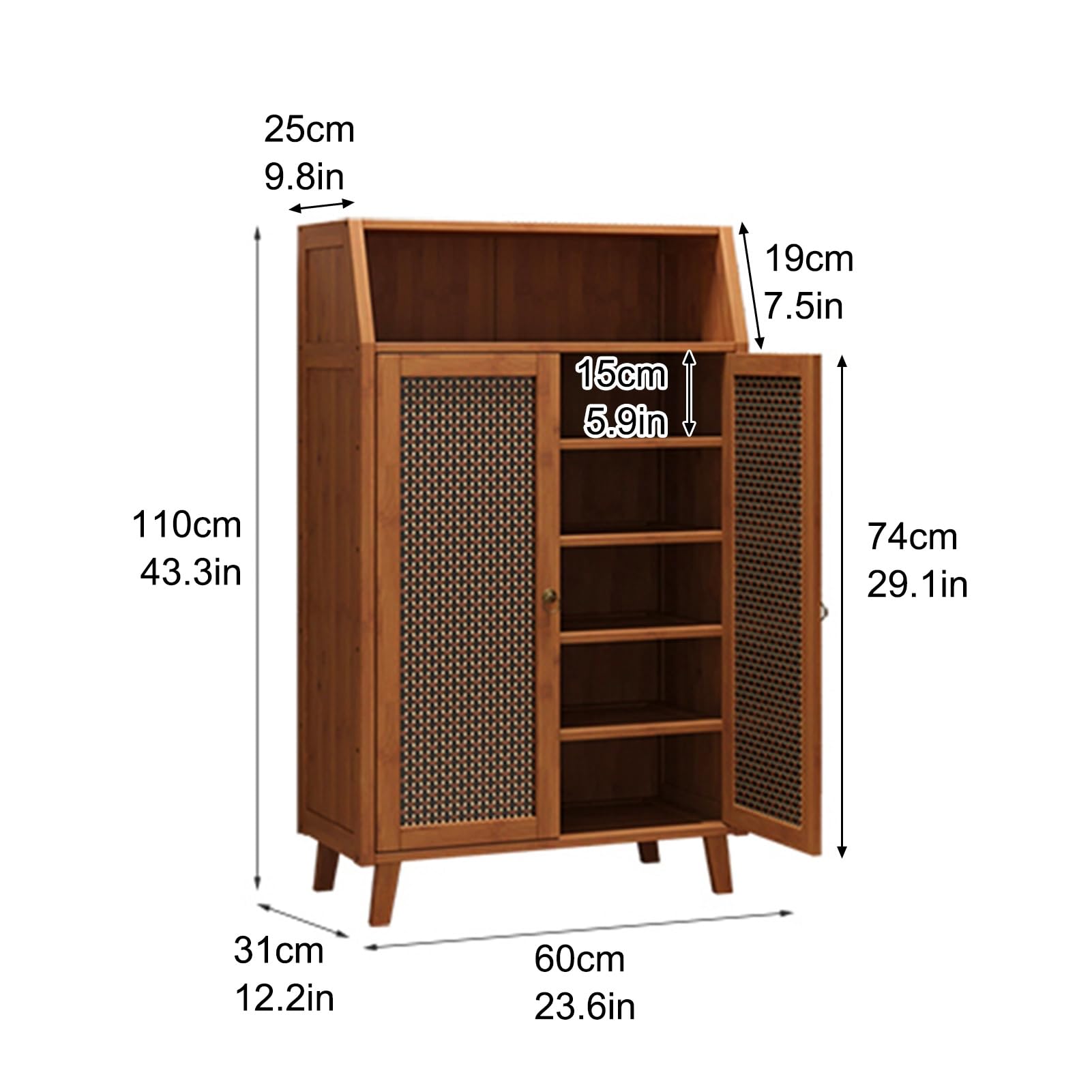 Schuhschrank Schmal, Vertikales Schuhregal, Multifunktional Schuhablage Schuhaufbewahrung, Platzsparend Regal für Schuhe, für Flur, Wohnzimmer, Schlafzimmer(110x60x31cm/43.3x23.6x12.2in)