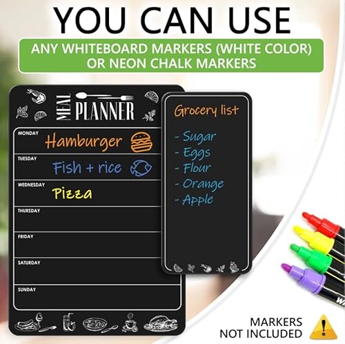 Weekly Meal Planner Magnetic Dry Erase For Refrigerator 8.5X12 Inch - Magnetic Chalkboard Menu For Fridge - Magnet Dry Erase Chalk Board - Kitchen Blackboard Meal Prep Planner - Black Meal Planner #TOP6