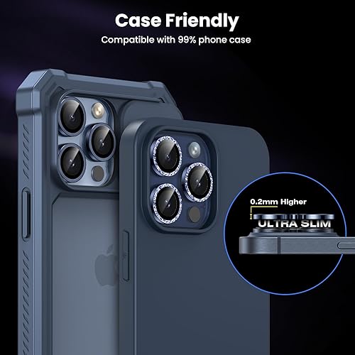 Miniatura 5 de Tensea Protector de lente de cámara para iPhone 15 ProiPhone 15 Pro Max, protector de pantalla de vidrio templado 9H, anillo individual de metal