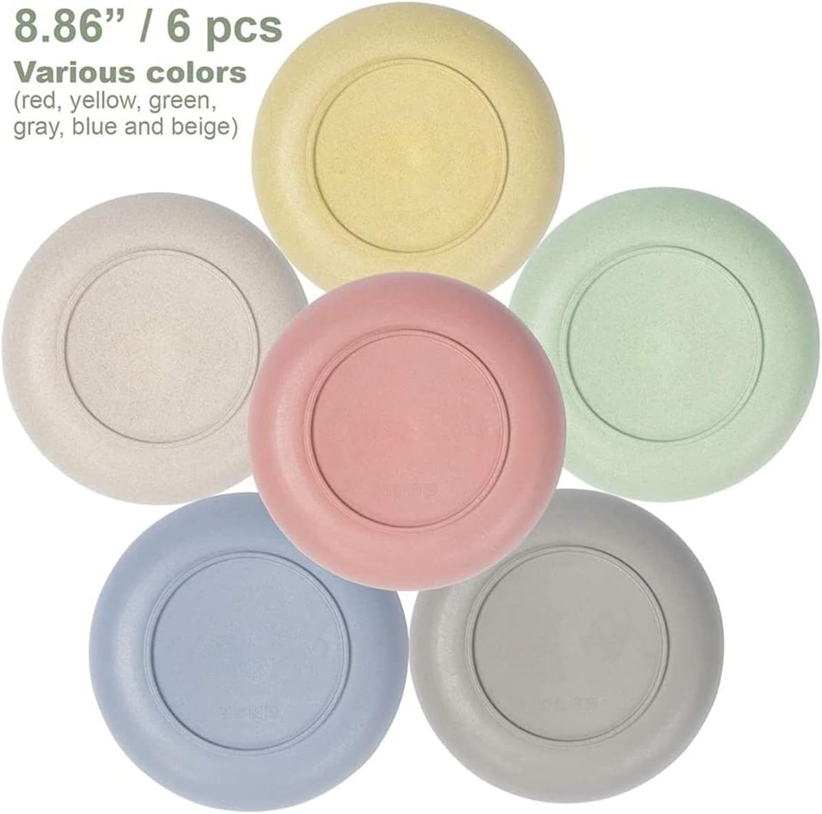 6 Pcs Eco-Friendly Wheat Straw Dinner Plates, 9inch, Unbreakable, Lightweight, Microwave & Dishwasher Safe - Image 2