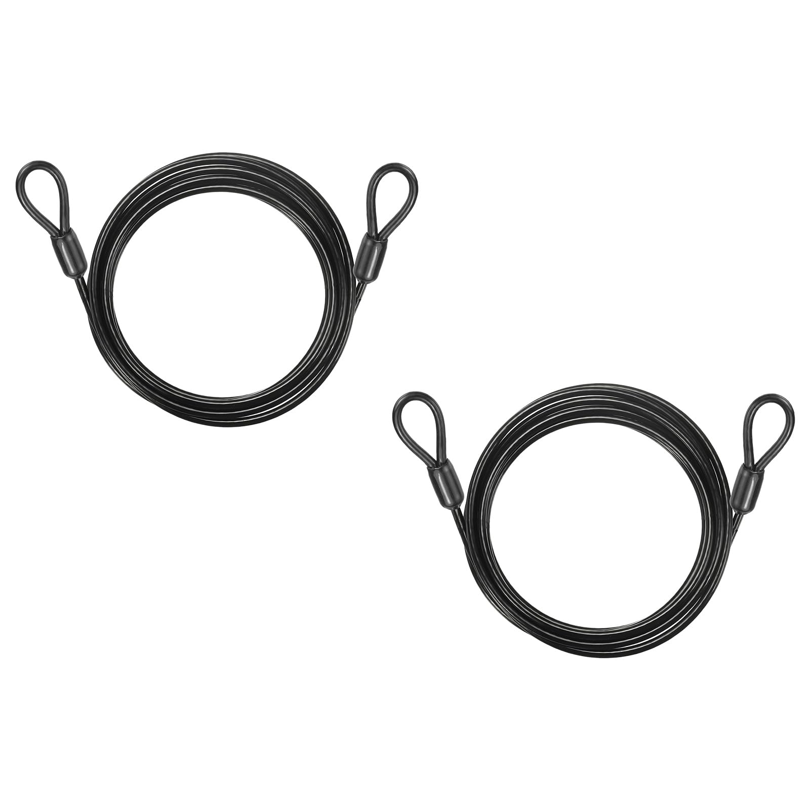 PATIKIL Security Cable Lock (5mm Dia 2.2 Meters 60kg Load, Black) (2 Pcs) Vinyl Coated Stainless Steel Double Loops Flexible Wire Rope Safety Cable Luggage Lock Suit for - Outdoor