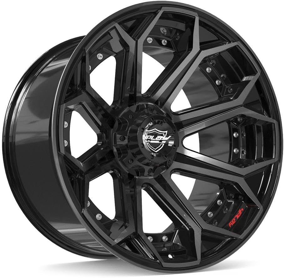 4PLAY Wheels 4P80 22 Inch Rims Fit 6x135 & 6x139.7 22x12 Gloss Black Brushed with Tinted Clear (Set of 4)