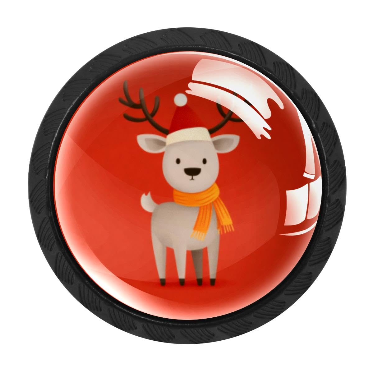 HEOEH 4 PCS Cabinet Knobs, Christmas Deer Red Drawer Knobs Dresser Handles