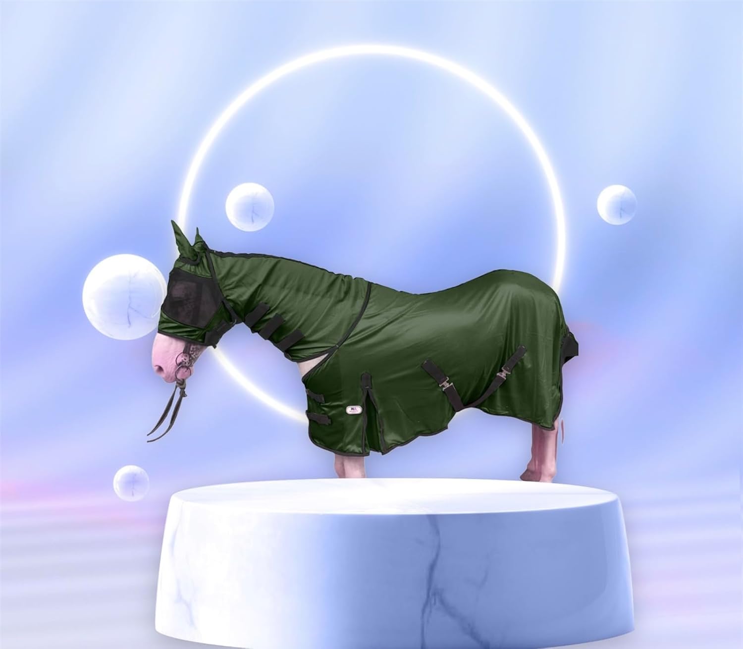 Majestic Ally Horse Fly Sheet with Neck Cover and Head Mask, Breathable UV and Bite Equine Protection, Adjustable Body Straps, Boarding or Turnout Accessory, Contoured Fit, Hunter Green, 72 Inch