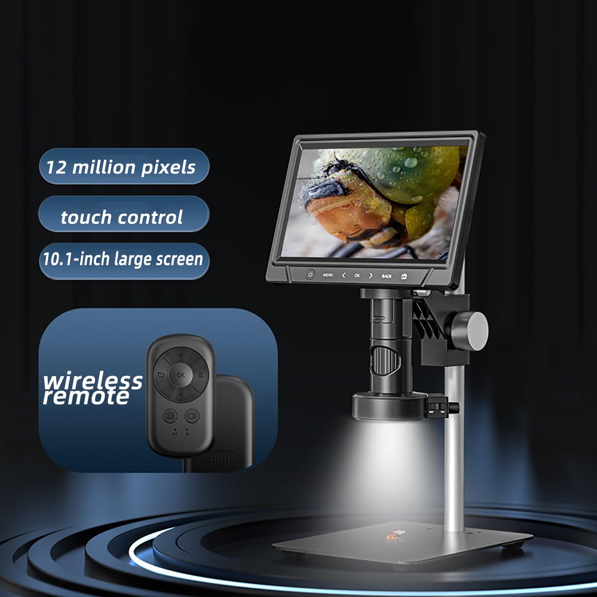 Microscopio electrónico para Adultos, 1600x, Equipos y Suministros de Laboratorio, microscopio de Enfoque con Pantalla Grande de 10 Pulgadas, se Puede transferir a través de una PC, 12 MP