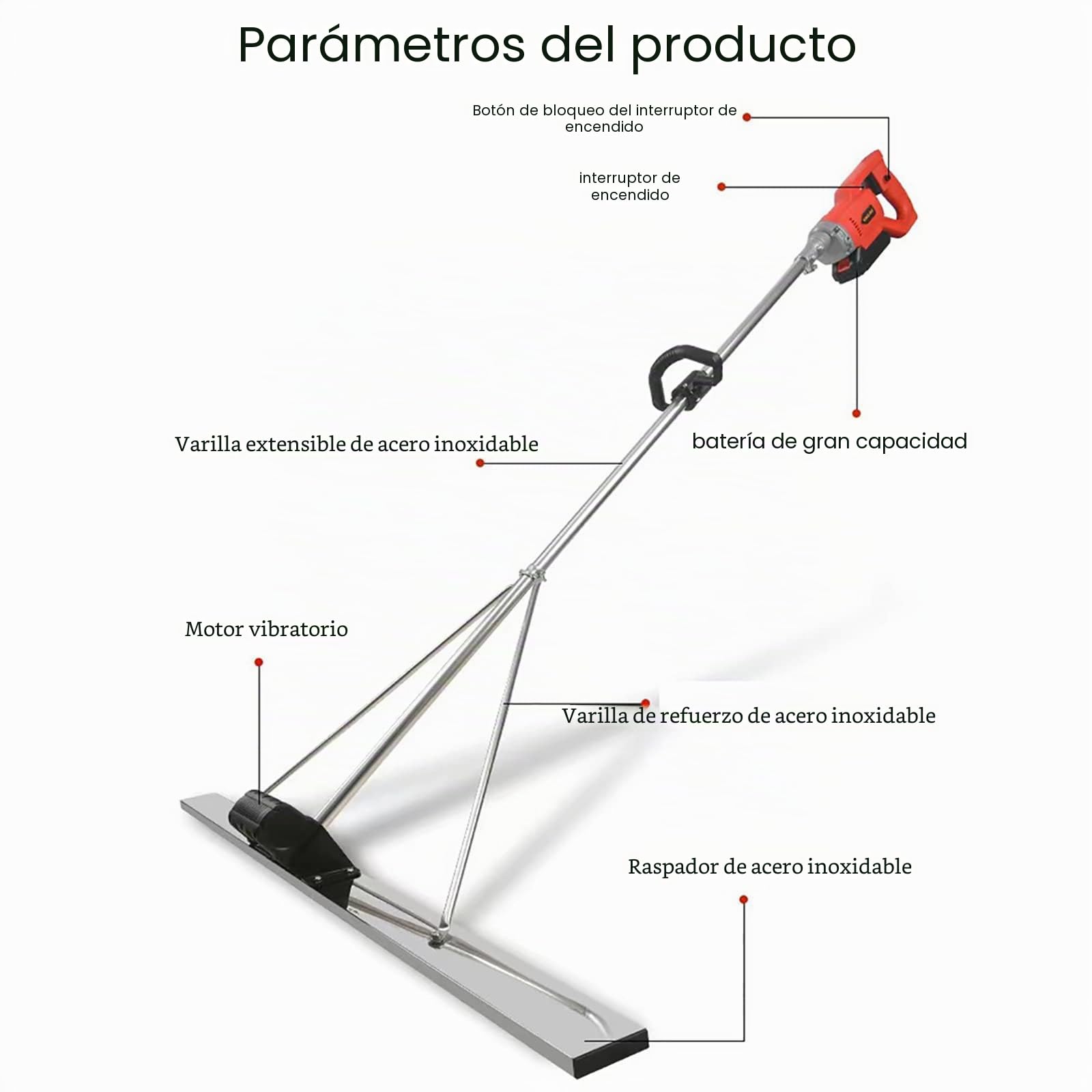 Herramienta vibradora de acabado de hormigón con regla de energía eléctrica de 6000 RPM, regla de nivelación de superficie de cemento de regla inalámbrica con cuchilla de 150 CM con raspador para