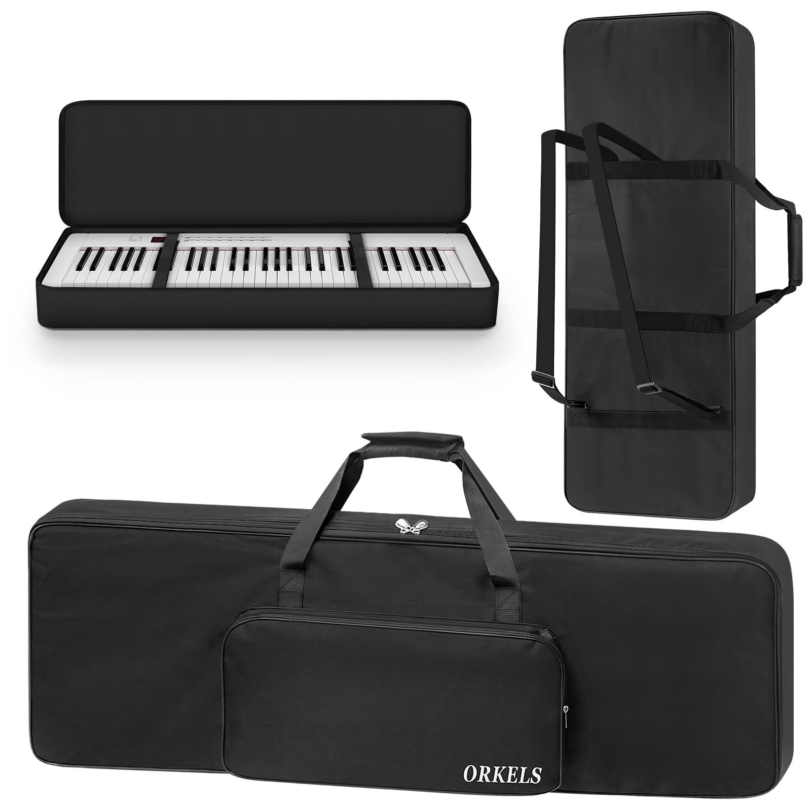 ORKELS Keyboard-Tasche mit 76 Tasten, 10 mm gepolstert, für E-Biano Keyboard, Gigbag Rucksack, mit großer Zubehörtasche (für 76 Tasten Keyboard)