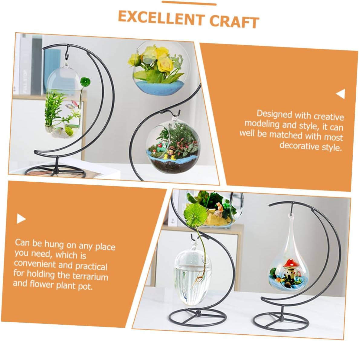 2pcs Ornament Display Stand for Plants and Terrariums Sturdy Iron Hanger for Decor for Air Plants and Glass Globes Versatile and Convenient