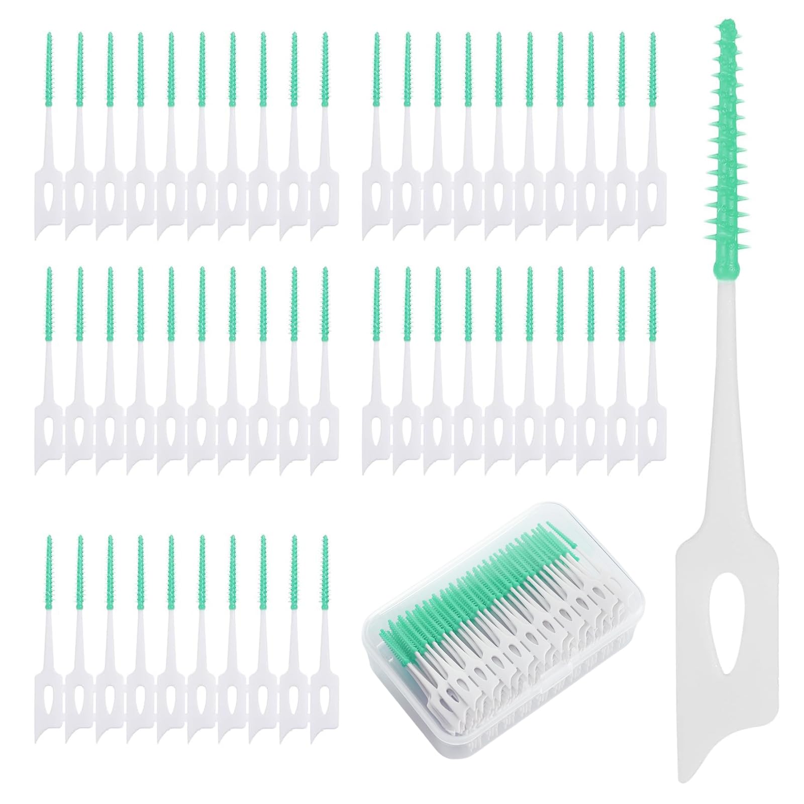 200 Pezzi Scovolini dentali, Spazzolini Scovolini Silicone, spazzolino interdentale in silicone, strumento per la pulizia dello spazzolino da denti, verde